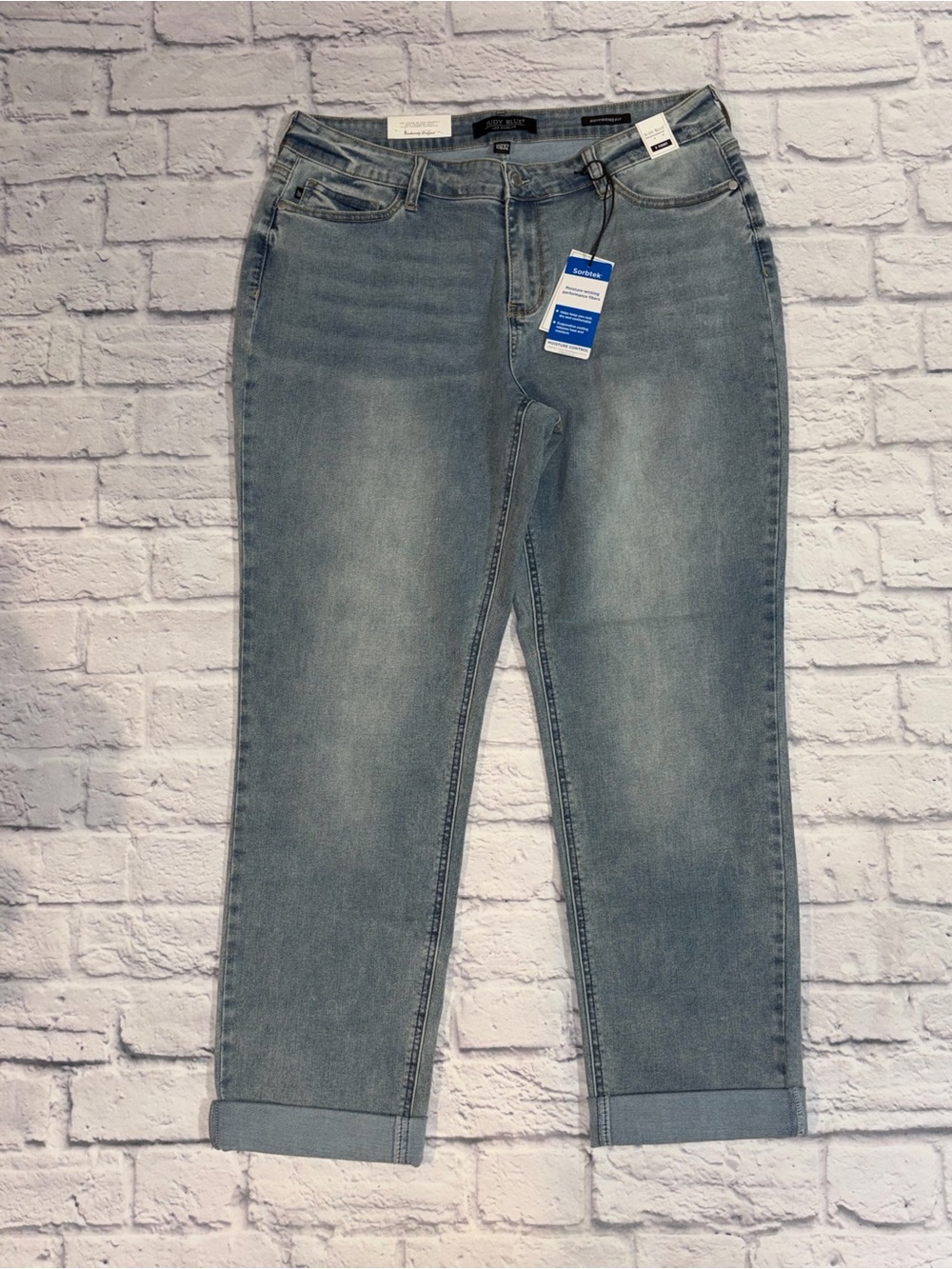 Judy Blue Mid Rise V Front Cuff Boyfriend Cool Denim Jeans SIZE 15(32) NWT